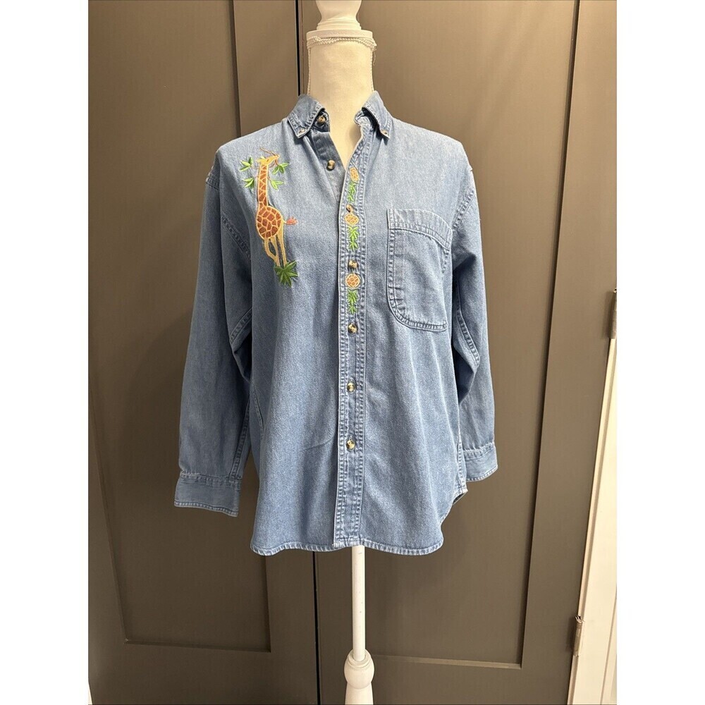 Common Sense Womens Giraffe Shirt/Jacket w/Embroidered Giraffe Patches Size S